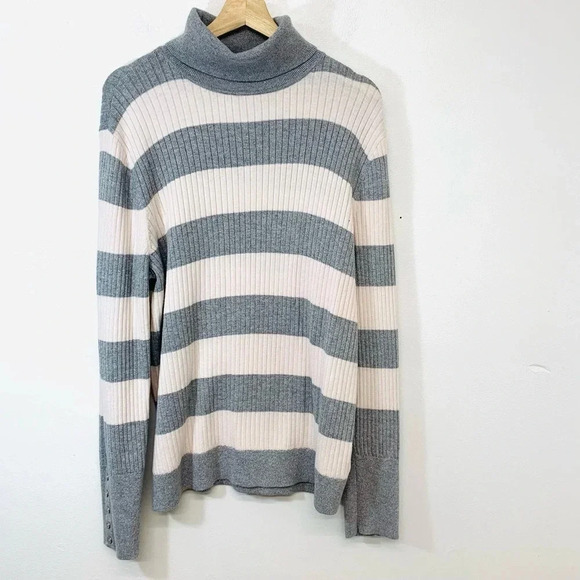 Talbots Turtleneck Sweater Woman XL  Rib Knit  Pink Silver Metallic Stretch - Picture 1 of 11